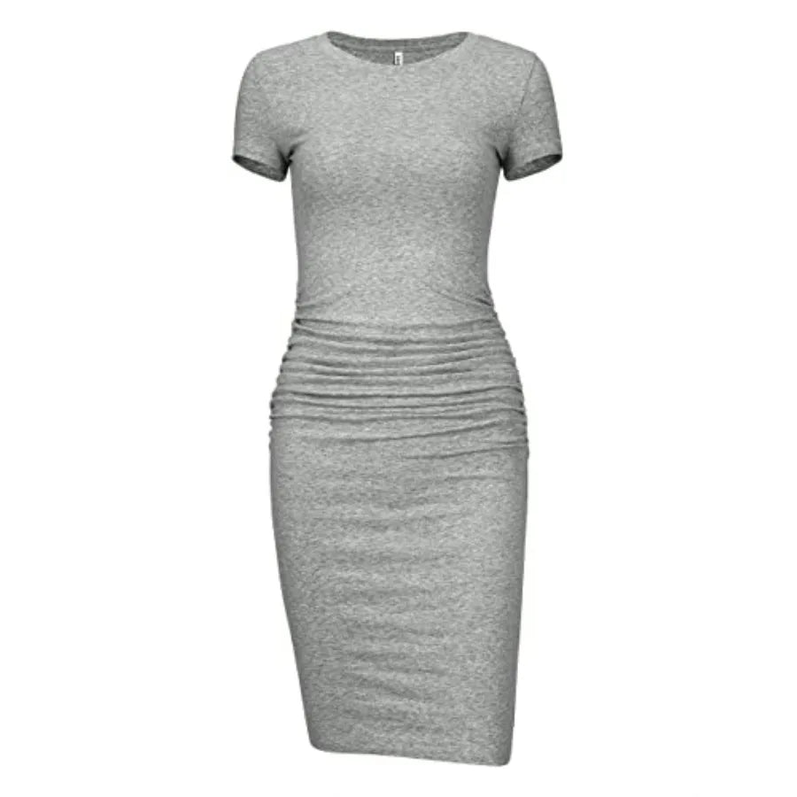 Women's Short Sleeve Ruched Bodycon Sundress Knee Length T Shirt Dresses 2025 Trendy Casual Outfits