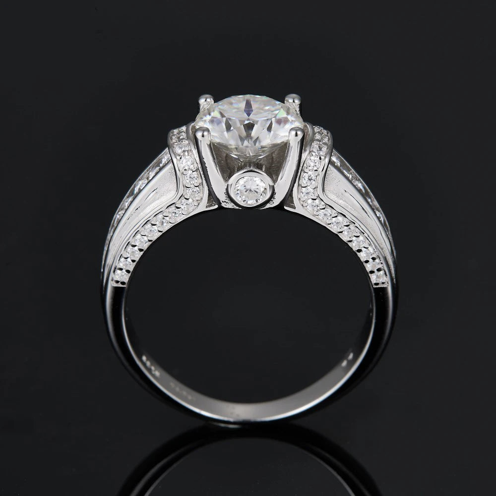 3 Carat Round D Color VVS1 Moissanite Ring, 925 Sterling Silver, 4 Prong Setting, Jewelry Gift, Pass Diamond Tester