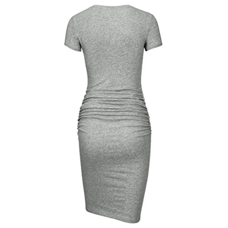 Women's Short Sleeve Ruched Bodycon Sundress Knee Length T Shirt Dresses 2025 Trendy Casual Outfits