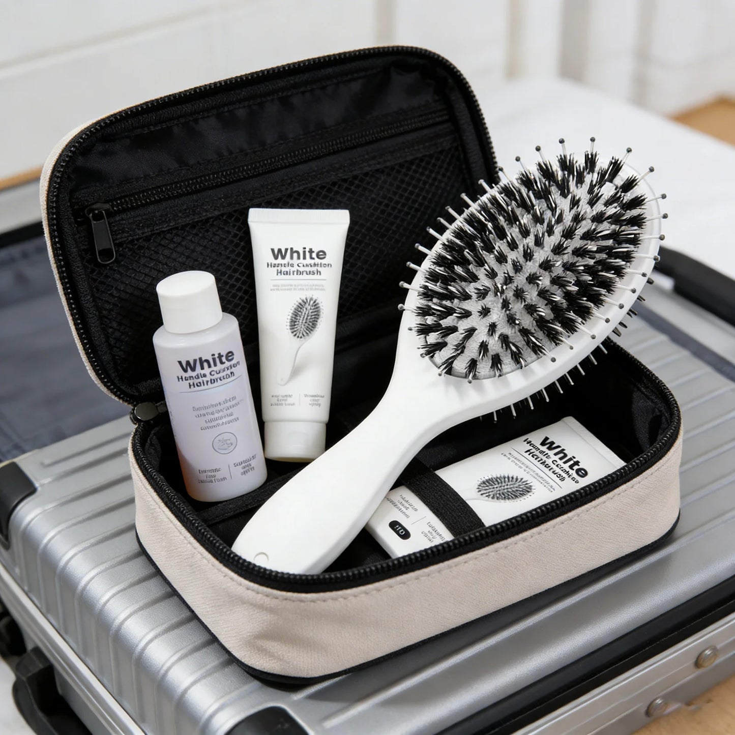 Cushion Hair Brush White Boar Bristles Detangling Anti-Frizz & Scalp Massage Salon Styling Tool for Curly Straight Dry&Wet Hair