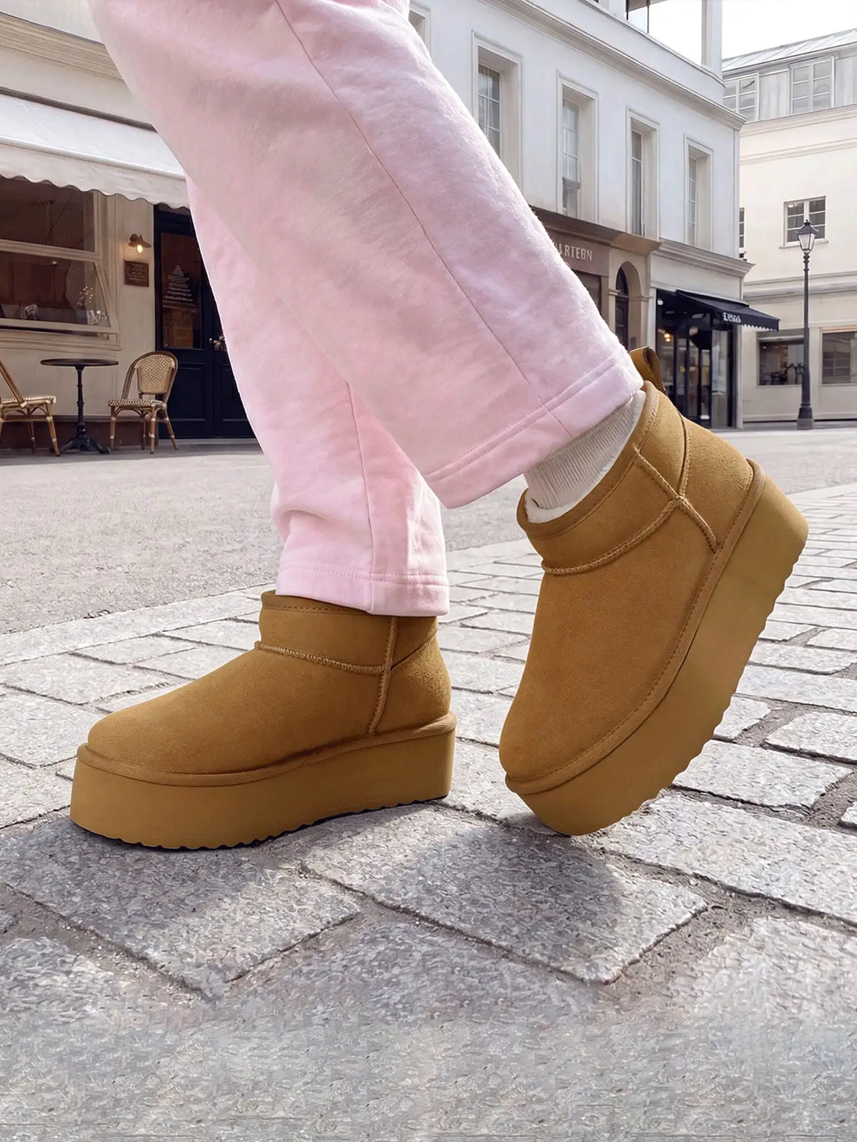 Women Furry Ankle Boots Genuine Leather 1.96-Inch Platform Winter Snow Boots Soft Suede Outdoor Street Commute Cozy Warm Fashion Boots Shoes