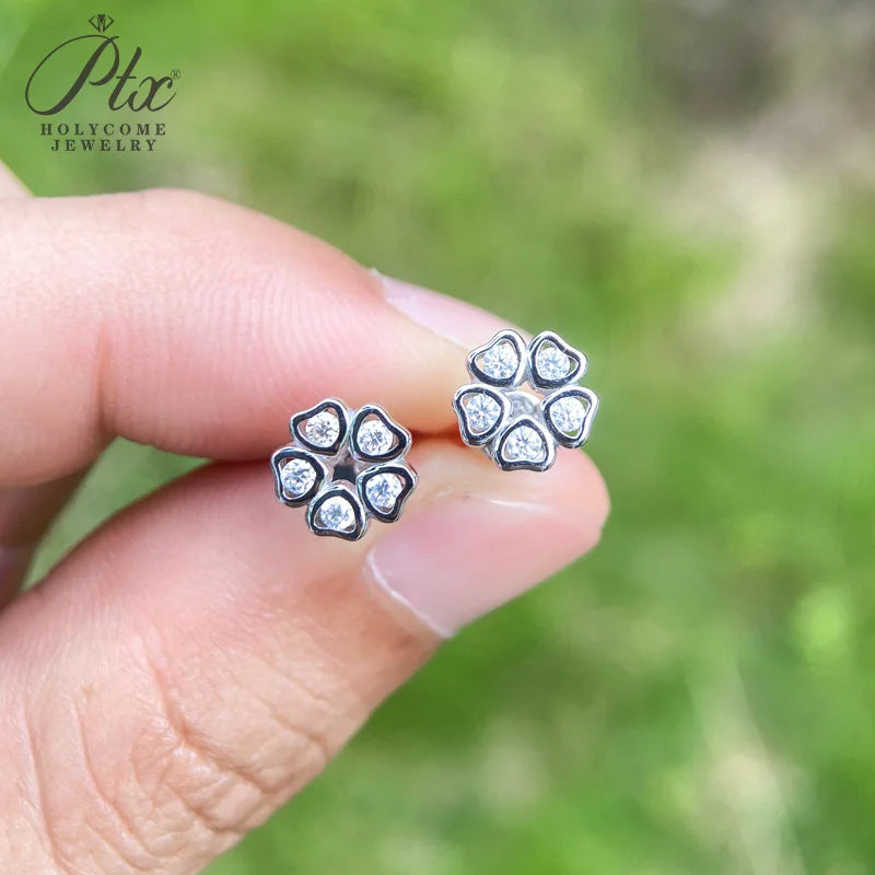 Women Valentine's Day Wedding Stud Earrings Daughter Flower Ear Stud 925 Sterling Silver Moissanite Diamond Girl Birthday Gift