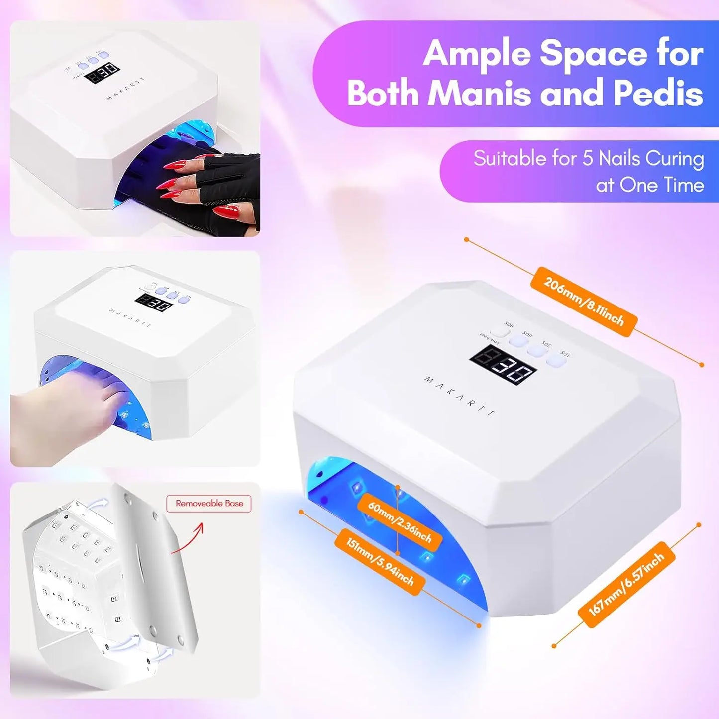 Makartt UV LED Nail Lamp for Nails Glue, UV Light for Gel Poliah Rechargeable Aurora 36W Gel Lamp with 4 Timers & Auto Sensor