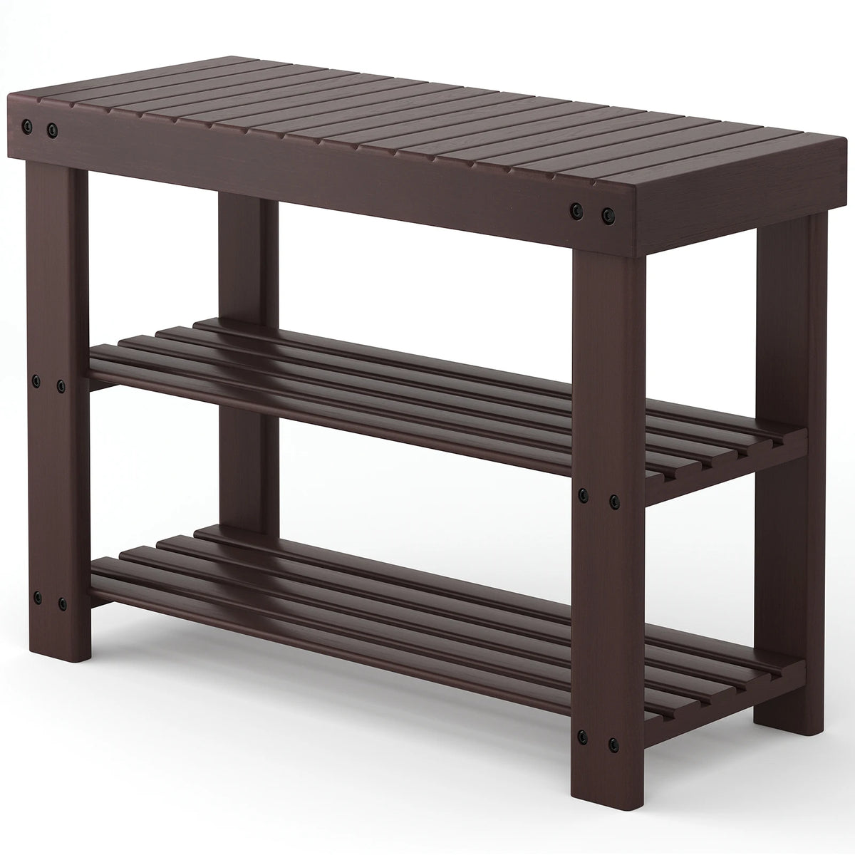 MCQ 3 Tier Wood Shoe Cabinet 27 Inches Bamboo Shoe Rack Storage Bench for Entryway 286 LBS Capacity For Entrance Living Room Bedroom