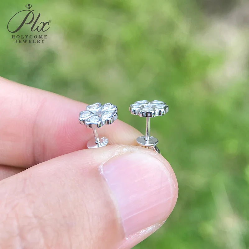 Women Valentine's Day Wedding Stud Earrings Daughter Flower Ear Stud 925 Sterling Silver Moissanite Diamond Girl Birthday Gift