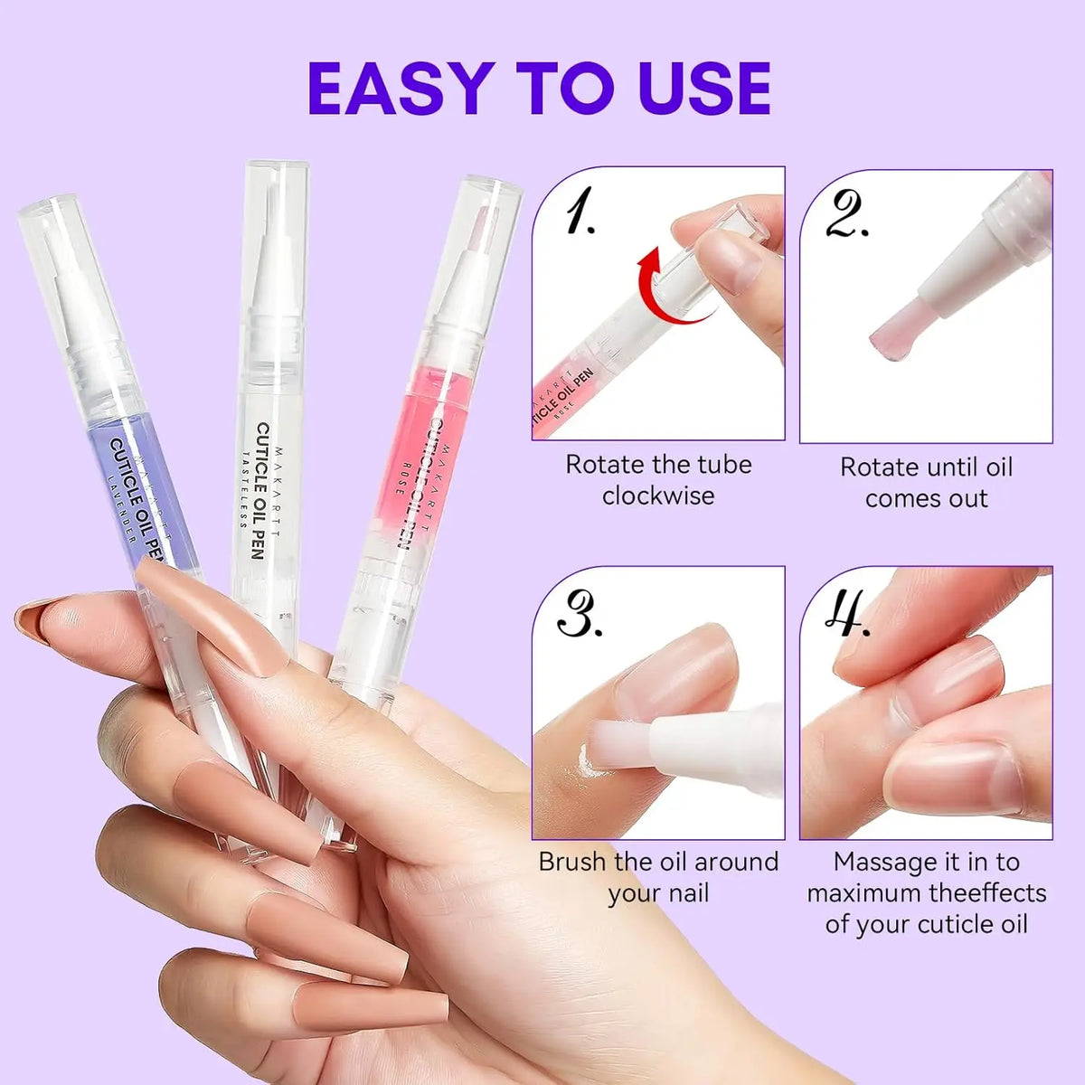 3PCS Cuticle Oil Pen Nail Care , 5ML Nails Revitalizer & Moisturizer with Vitamin E, Cuticles Oils Kit for Manicure Nail Supplie