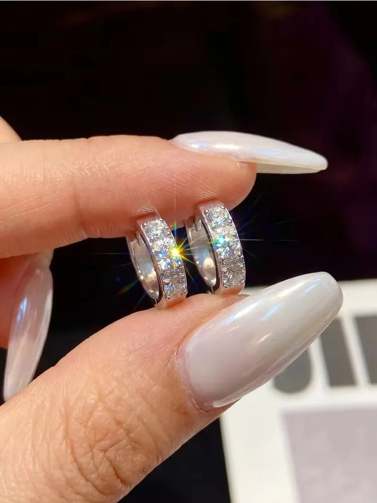 Fashion 0.1CT Moissan Diamond Round Sparkling Hoop Earrings Suitable for Women's Daily Wear High Quality Jewelry
