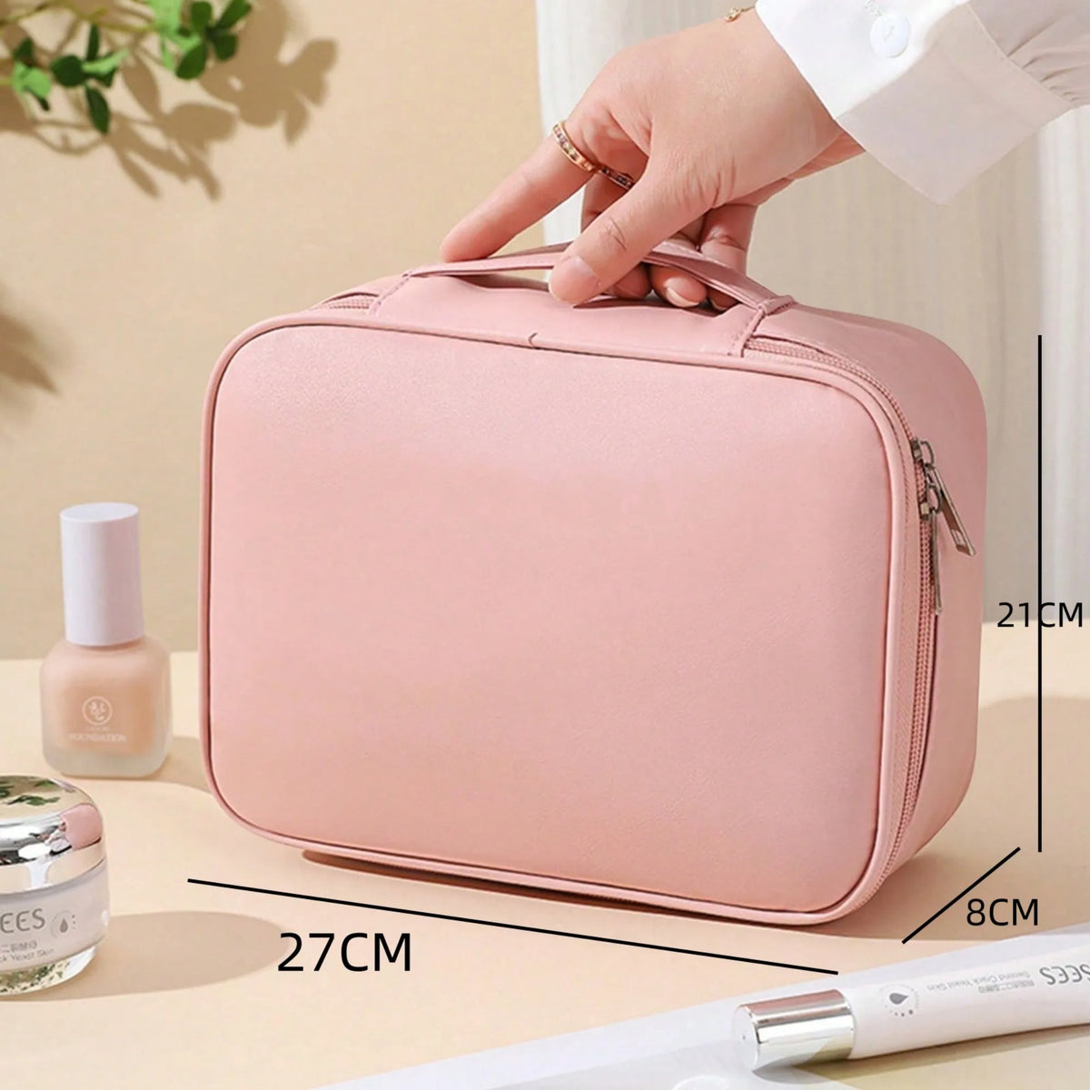 2026 New Waterproof PU Leather Travel Makeup Bag, Portable Flat‑Opening Cosmetic Toiletry Pouch with Handle and Inner Divider, Ideal Holiday Gift for Halloween Thanksgiving Christmas