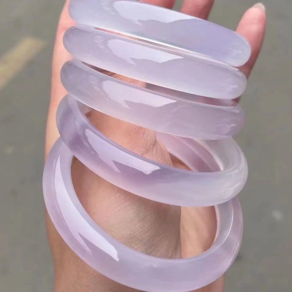 Fine Floating Purple Round Jadeite Bracelet, Myanmar Jade, Ice Flowers, Mauve, Jadeite, Young, All Matte