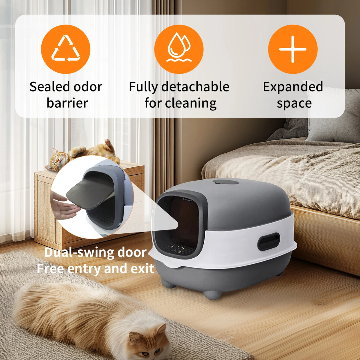 Large Enclosed Cat Litter Box Hooded Kitty Pan Box Front Entry Toilet Tray with Litter Scoop Anti-Splashing
love. Wendy~