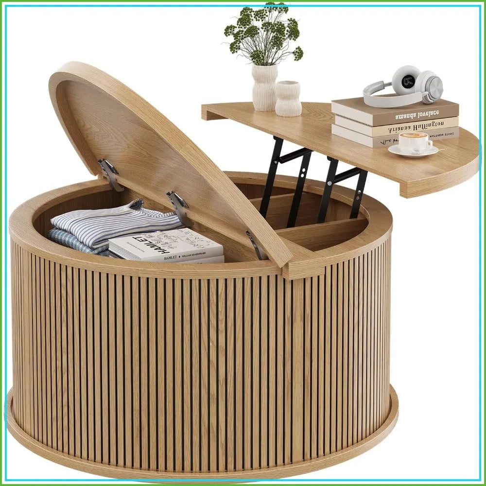 31.5" Wood Coffee Table Lift Top with Storage, 2 Hidden Compartments Living Room