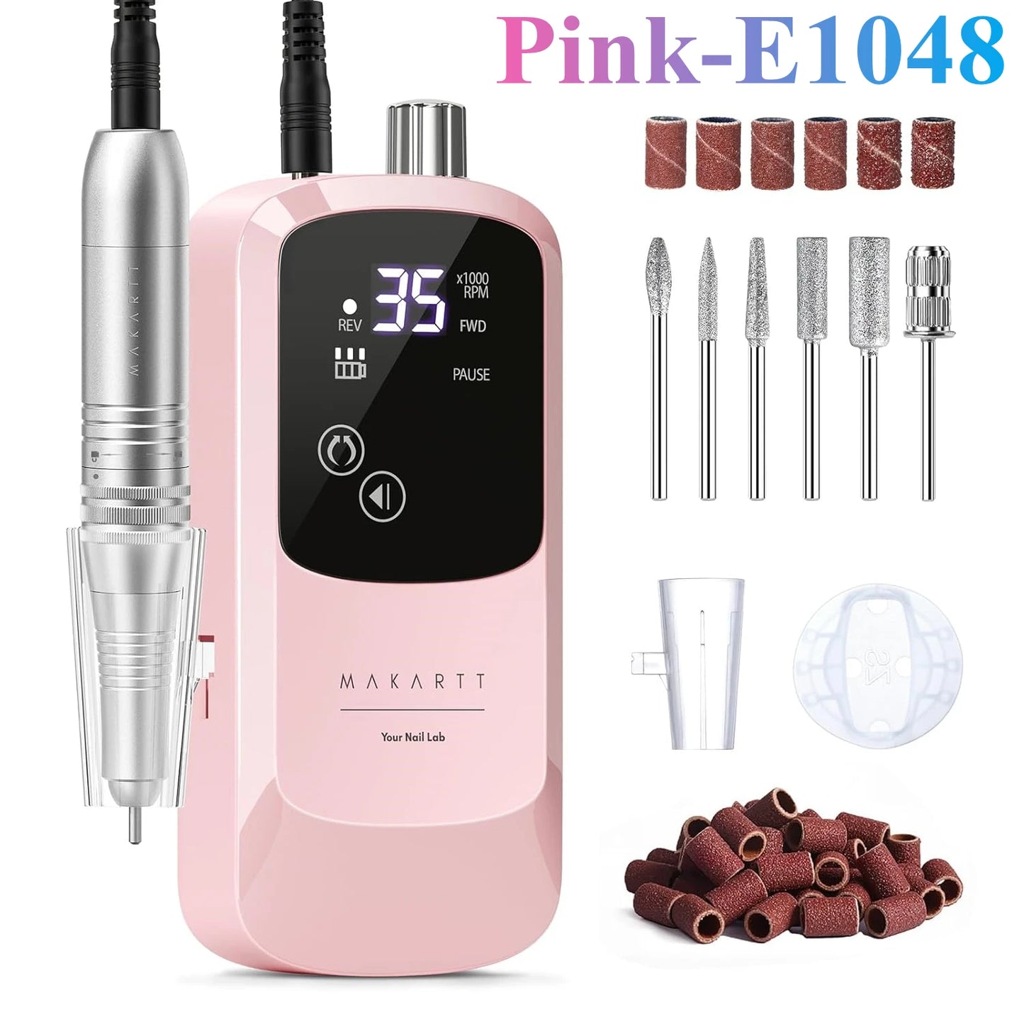 Makartt Rechargeable Electric Nail Drill 35000 RPM with Storage Stand Acrylic Gel Polishing Removing LED Display Cordless Efile