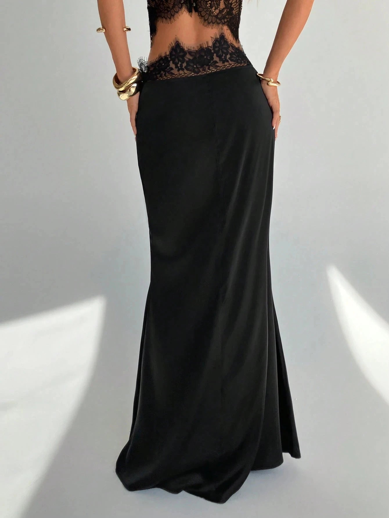Women Black Satin Mermaid Maxi Skirt High Waist Bodycon Long Skirt Elegant Evening Party Formal Dressy Skirts