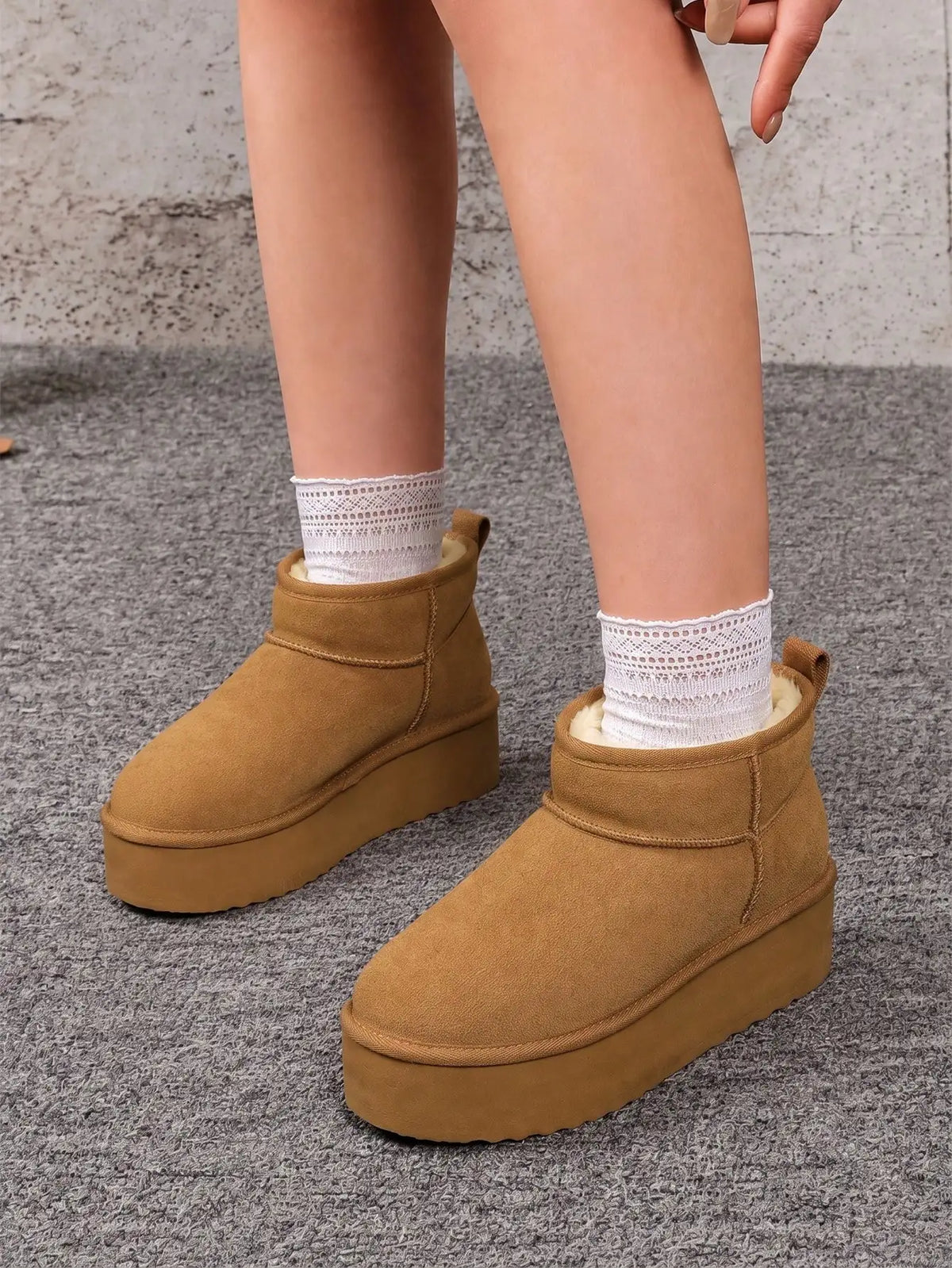 Women Furry Ankle Boots Genuine Leather 1.96-Inch Platform Winter Snow Boots Soft Suede Outdoor Street Commute Cozy Warm Fashion Boots Shoes