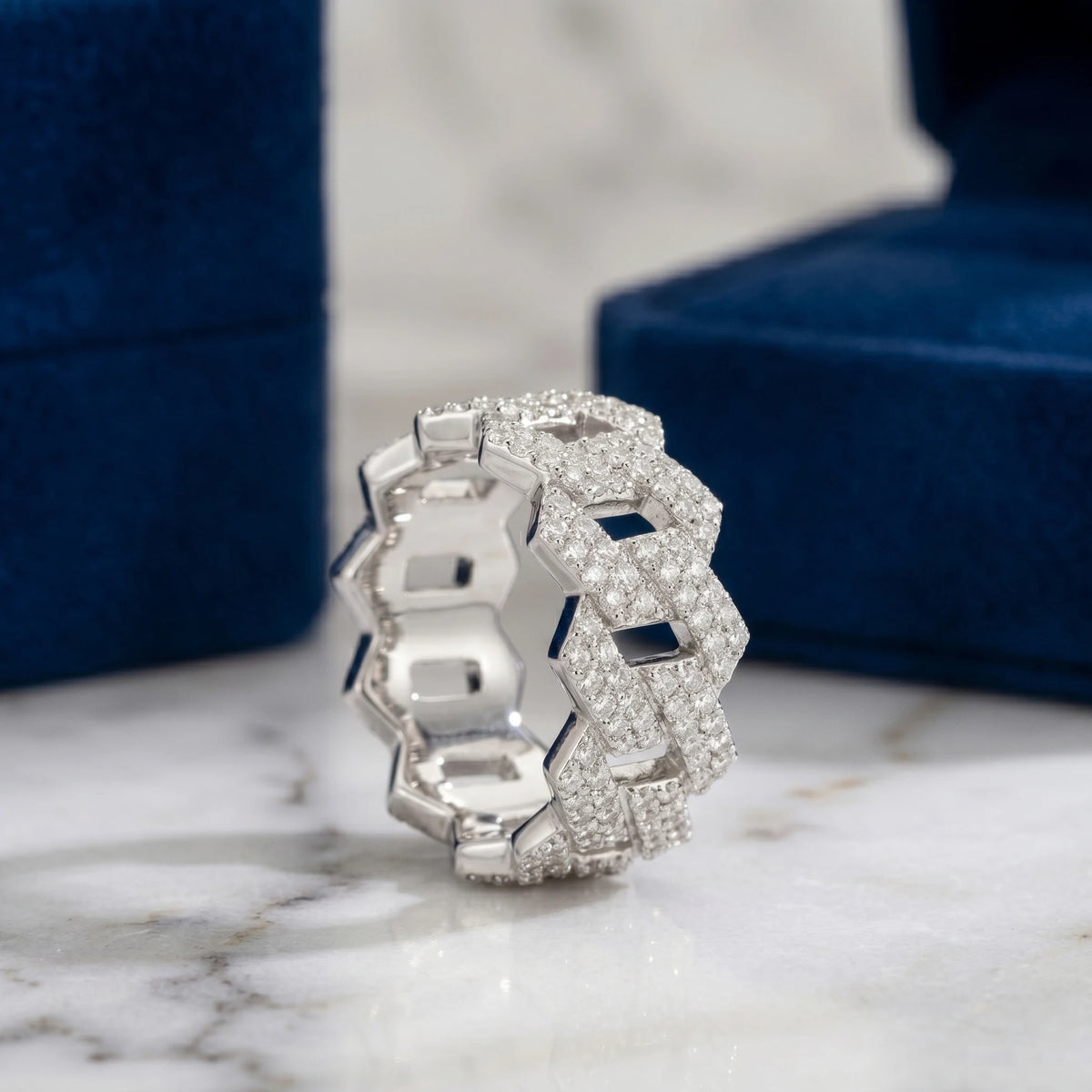 Zircon Ring, Cuban Link Style Full Pave, Men's Fashion Street Hip Hop, Iced Out Pave Band, Party Jewelry,Luxury Sparkling Anniversary Fine Jewelry Gifts for Wife Women Girls Friends