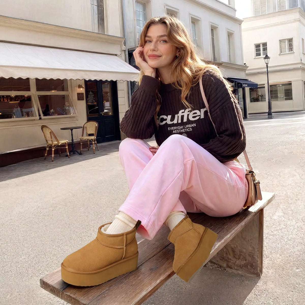 Women Furry Ankle Boots Genuine Leather 1.96-Inch Platform Winter Snow Boots Soft Suede Outdoor Street Commute Cozy Warm Fashion Boots Shoes