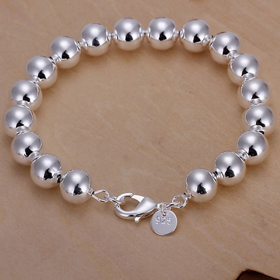 Fine 925 Sterling Silver Bracelets Fashion Charm 10MM Beads Chain Jewelry High Quality Women Lady Party Gift 20cm