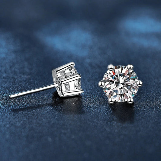 Angel Bola S925 Sterling Silver D Color Moissanite Earrings for Women Classic Six Claw Stud Earrings 0.5-3 Carats Jewelry
