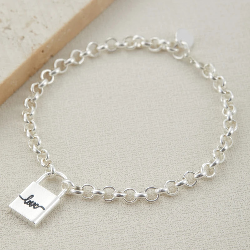 Luxury Fashion Square Shaped Lock  Link Chain Padlock Charm Bracelet Fine Jewelry Link Chain Bracelets for Women