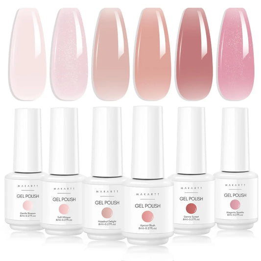 Makartt Gel Nail Polish, Natural Nude Jelly Pink Milky White Red Glitter Gel Polish 6PCS Summer 8ML Soak Off UV LED Gel Polish
wendy~