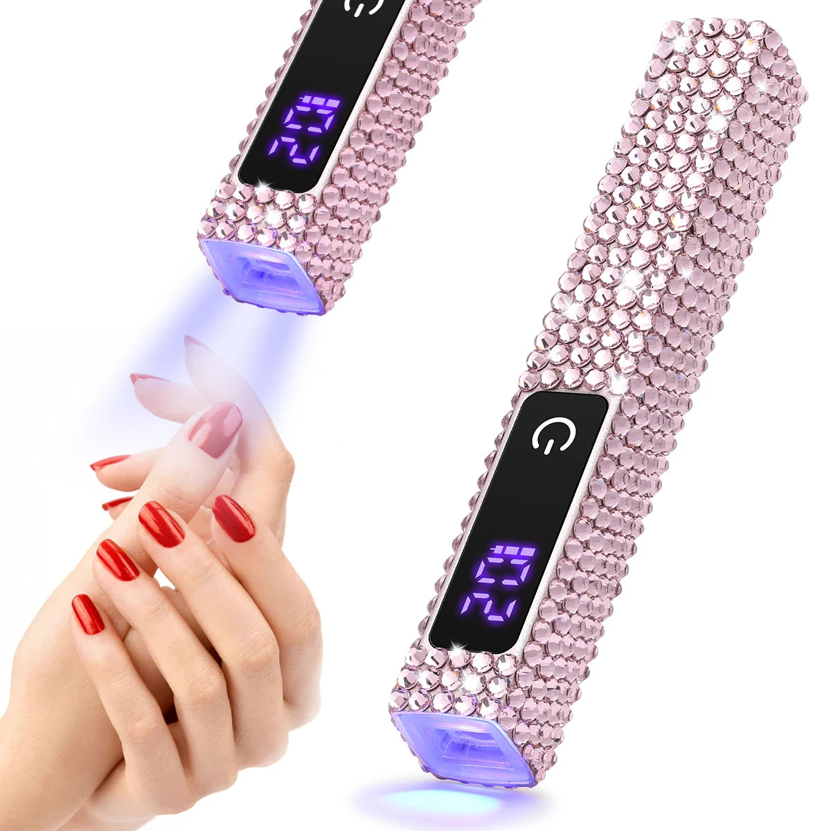 Handheld Mini  UV LED Nail Lamp With Diamonds Portable Nail Dryer Rechargeable 2-Timer Gel Curing Tool for On-the-Go Manicures