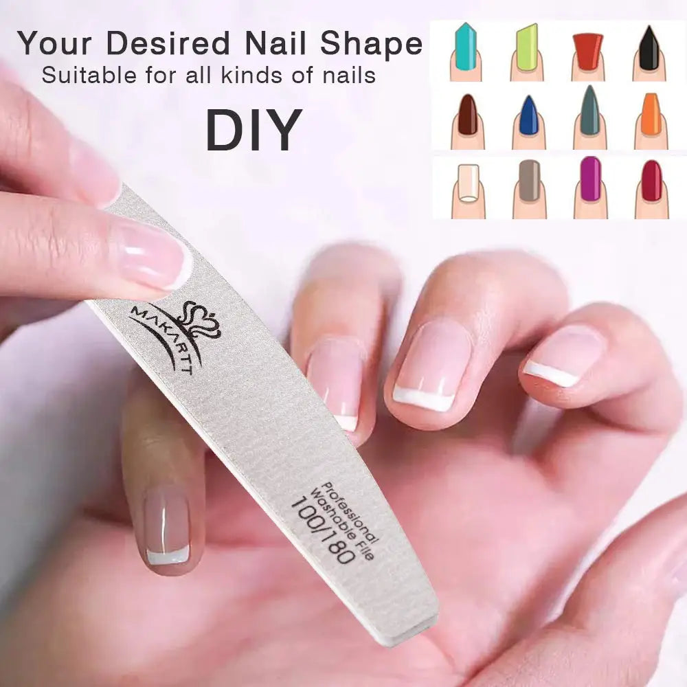 100Pcs Zebra Nail Files Set Makartt Washable Double-Side Emery Board 150/150,100/180 Grit Half Moon Nail Buffering Files