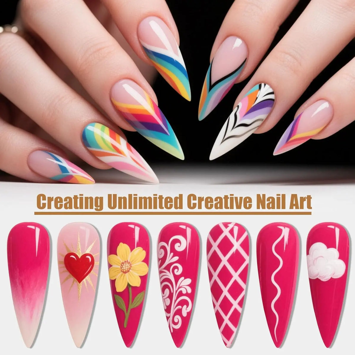 Nail Art Brushes, Nail Art Pens Striping Liner Fingernail Drawing Pens All in One for Starter Manicure Design