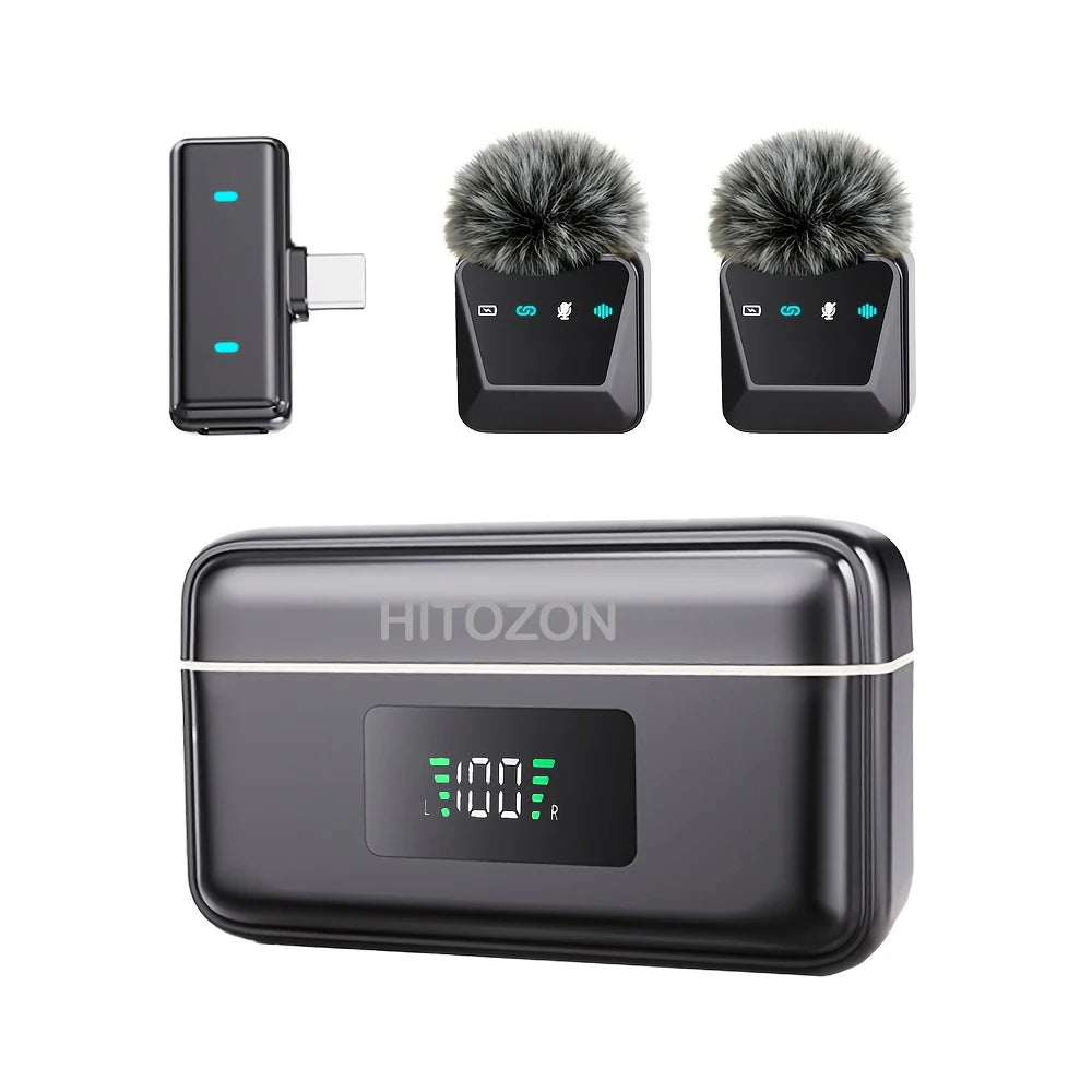 Wireless Lavalier Microphone with Charging Case, Long Battery Life, Windproof Ball, Intelligent Noise Reduction, Type-C