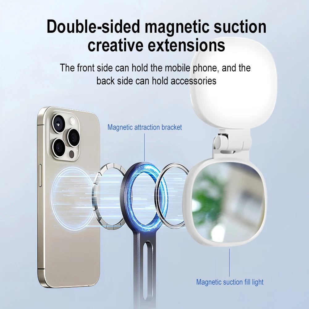 360° Rotating For Magsafe Magnetic Phone Tripod Selfie Stick Foldable Stand Aluminum Cell Phone Holder Stand For iPhone 18 Pro Max 17 16 15 Samsung Smartphone Desktop Mount
