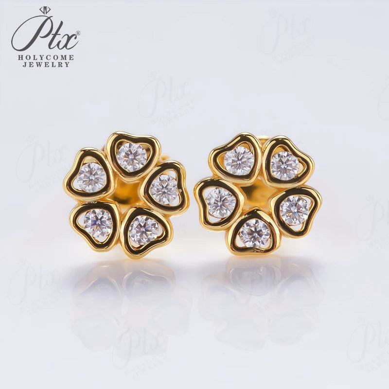 Women Valentine's Day Wedding Stud Earrings Daughter Flower Ear Stud 925 Sterling Silver Moissanite Diamond Girl Birthday Gift