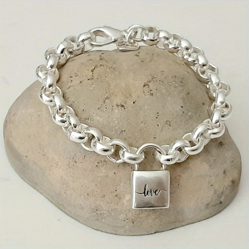 Luxury Fashion Square Shaped Lock  Link Chain Padlock Charm Bracelet Fine Jewelry Link Chain Bracelets for Women