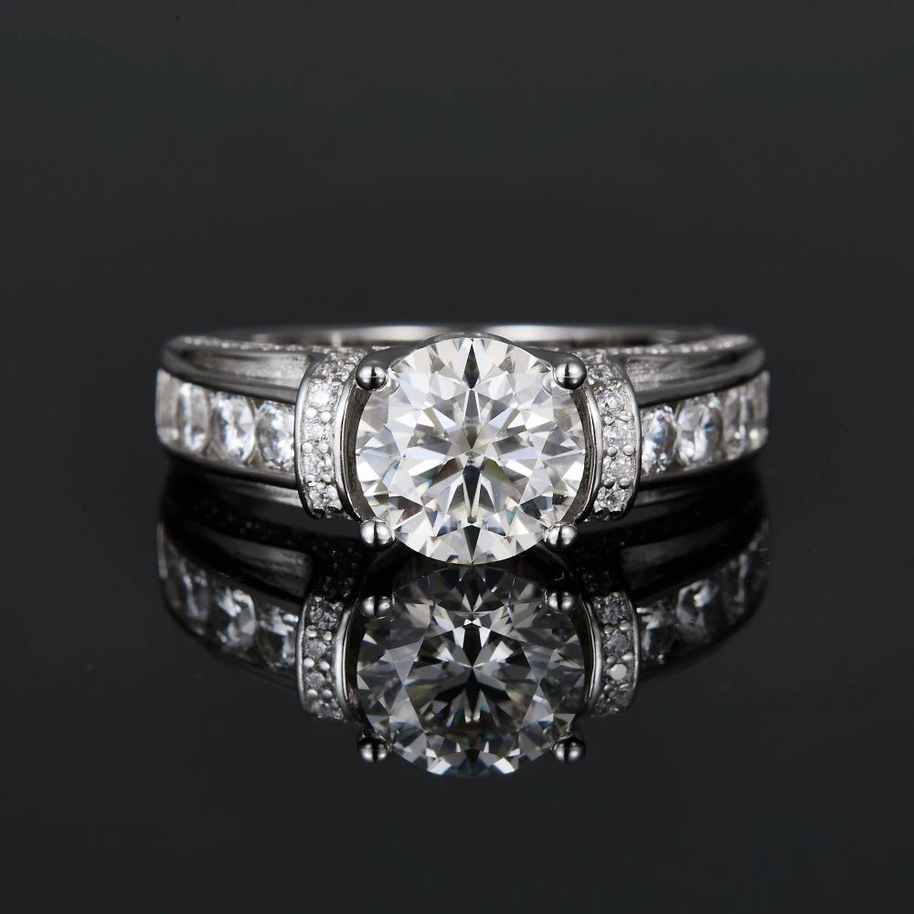 3 Carat Round D Color VVS1 Moissanite Ring, 925 Sterling Silver, 4 Prong Setting, Jewelry Gift, Pass Diamond Tester