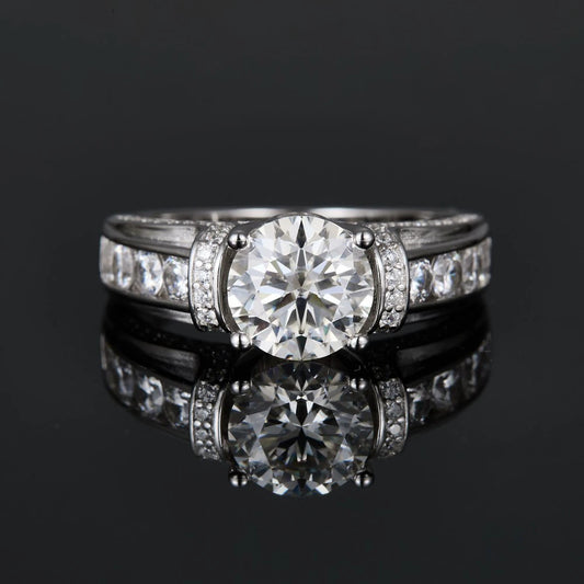3 Carat Round D Color VVS1 Moissanite Ring, 925 Sterling Silver, 4 Prong Setting, Jewelry Gift, Pass Diamond Tester