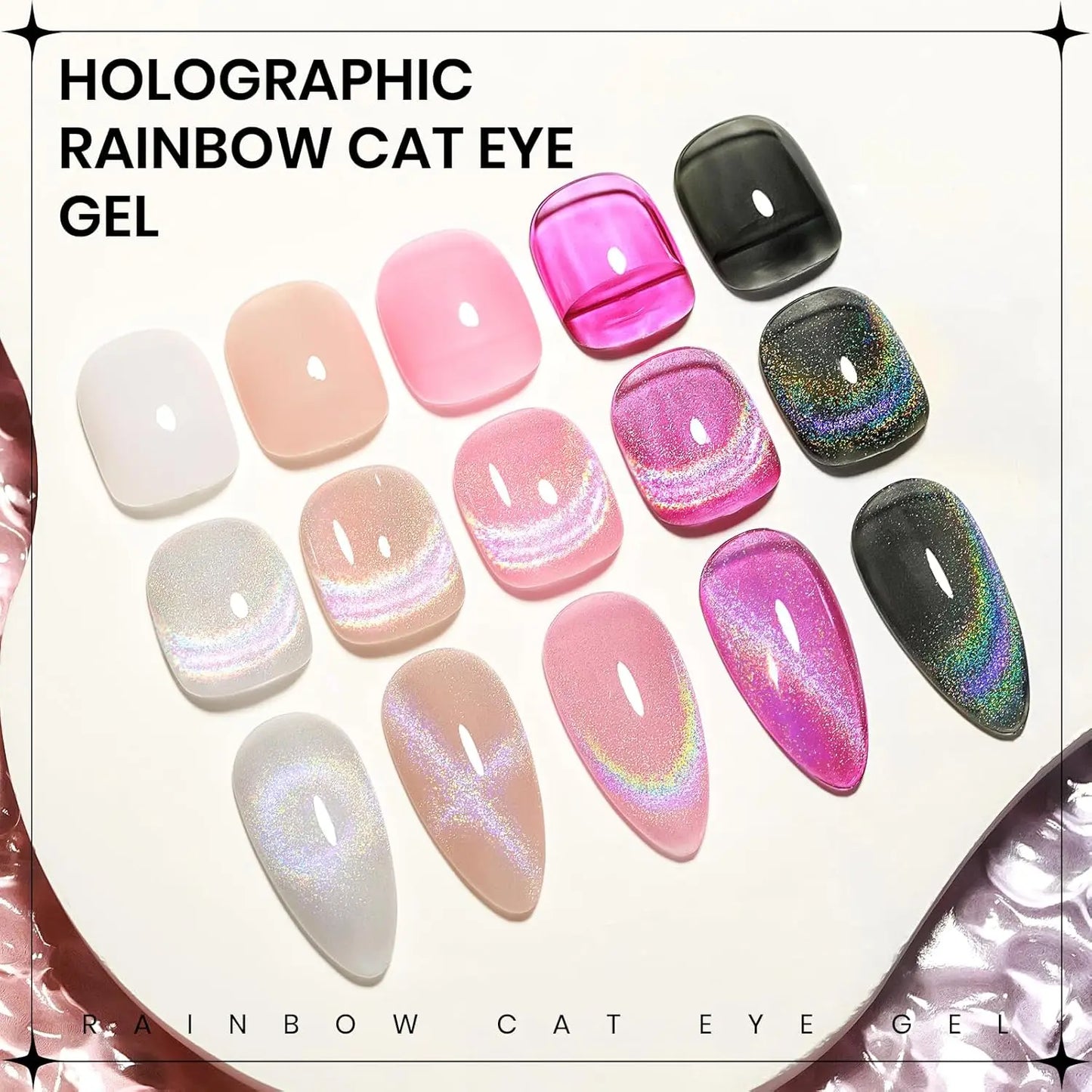 Rainbow Cat Eye Gel Polish - 10ml Holographic 9D Cat Eye with Magnetic Stick for a Glittery Iridescent Galaxy Effect Soak Off UV