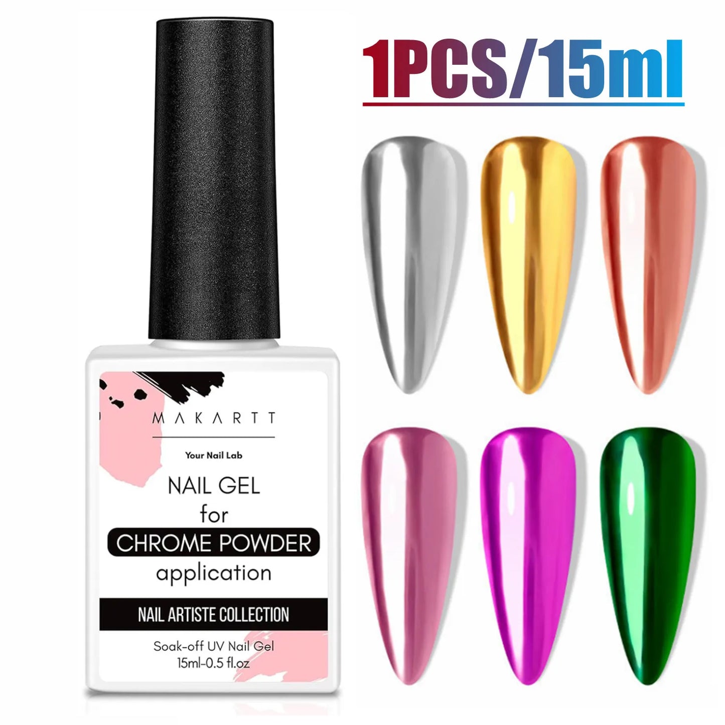 Makartt Gel Top Coat for Chrome Nail Powder 15ml Clear No Wipe High Gloss Mirror Shine Long Lasting Soak Off UV Lamp DIY Salon
wendy~