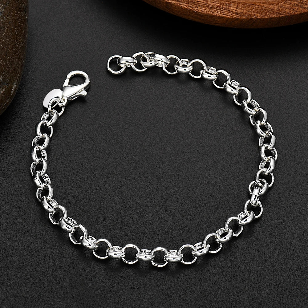 Cute 925 Sterling Silver Circle 4MM Chain Bracelets for Women Man  Fashion Jewelry Wedding Party Christmas Gifts 20cm