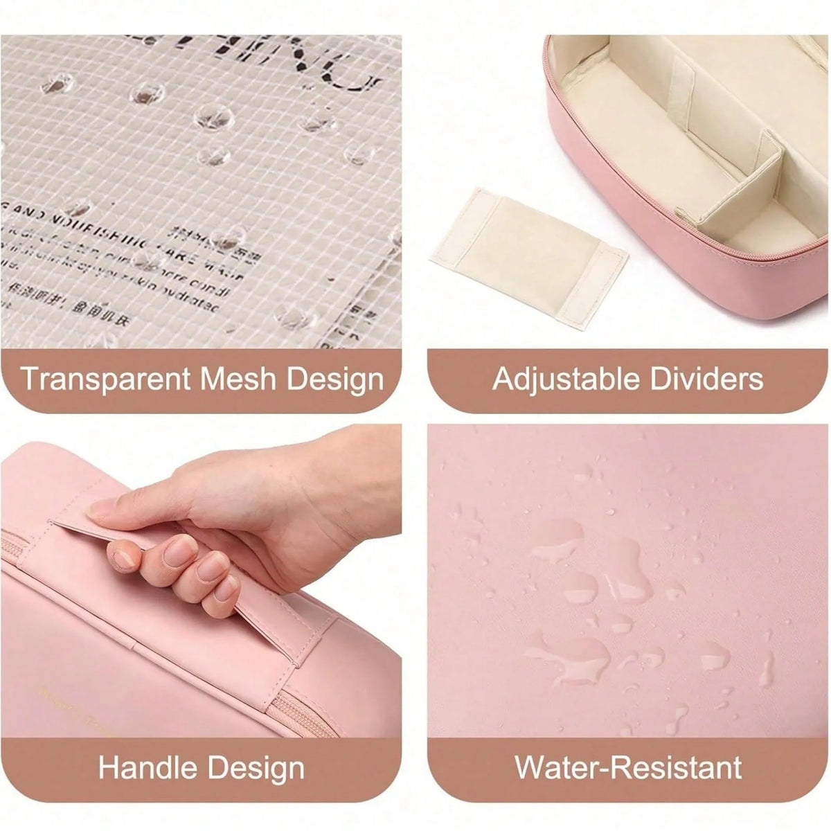 2026 New Waterproof PU Leather Travel Makeup Bag, Portable Flat‑Opening Cosmetic Toiletry Pouch with Handle and Inner Divider, Ideal Holiday Gift for Halloween Thanksgiving Christmas