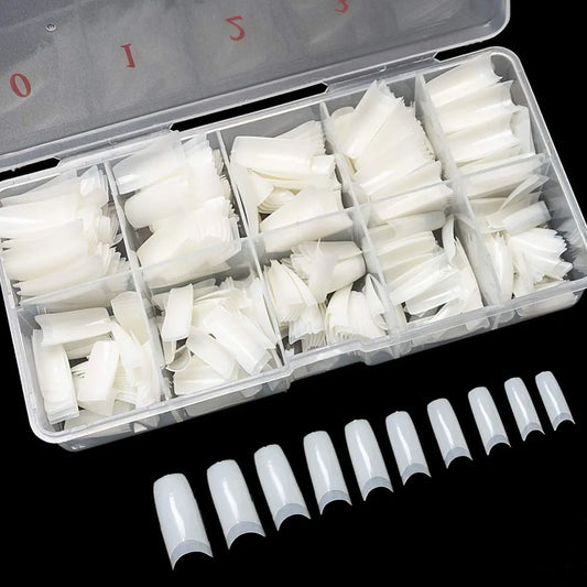 Soft Gel False Nails 500PCS Half Cover Acrylic Nail Tips 10 Sizes French Style Artificial Nails with Storage Box for Salon Home DIY Manicure