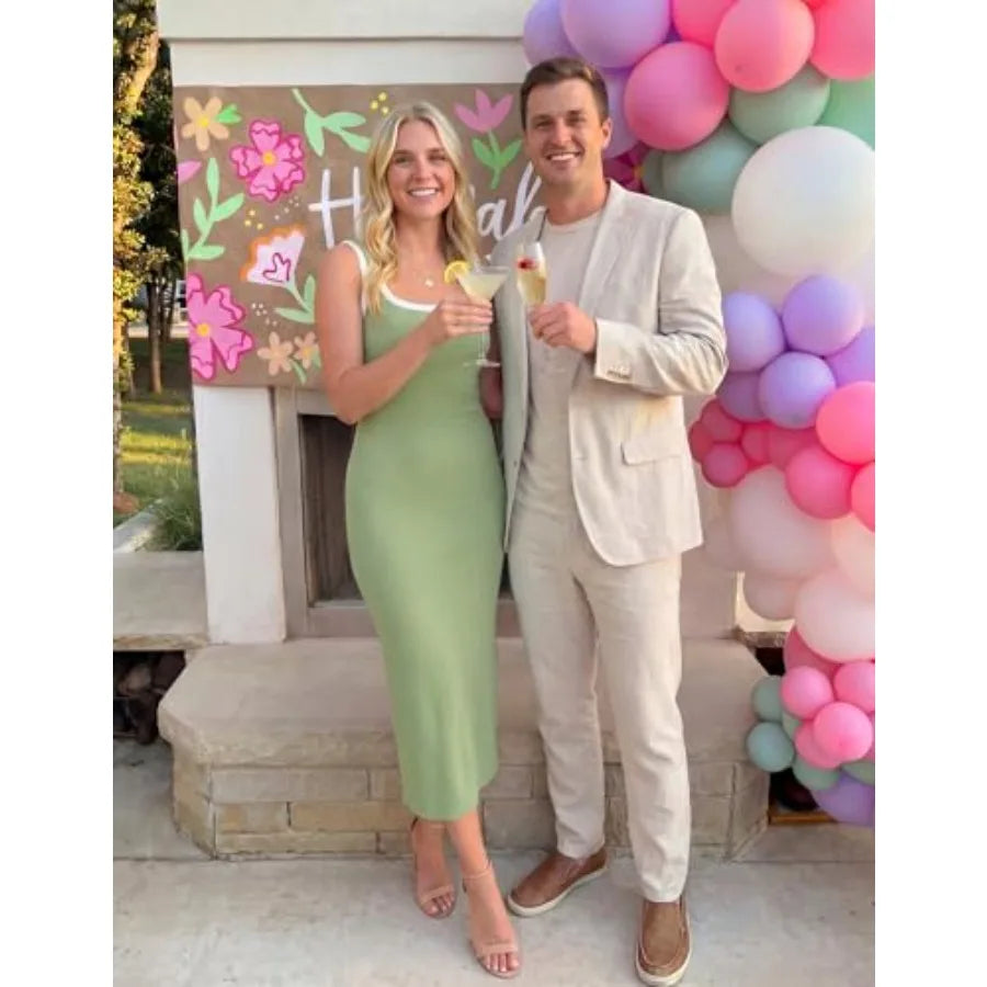 Women's 2026 Summer Bodycon Midi Dress Casual Sleeveless Square Neck Side Slit Knit Beach Vacation Long Dresses