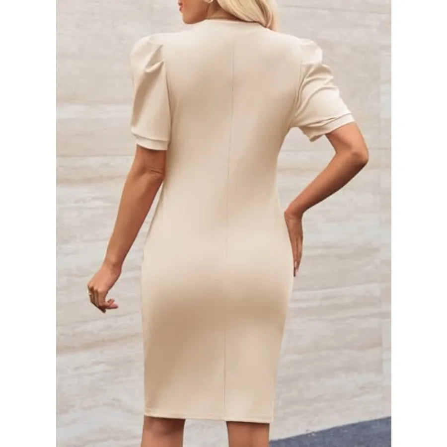 Cicy Bell Women's Puff Sleeve Bodycon Work Dresses Crew Neck Business Casual Office Pencil Dress
